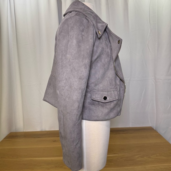 Pink Lily Faux Suede Jacket Zip Up Moto Light Purple Grey Women’s size Medium - Picture 3 of 8